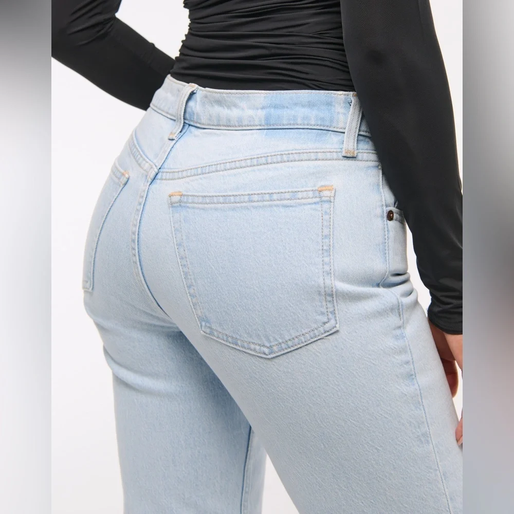 Abercrombie & Fitch The ‘90s Straight Mid Rise Light Marble Size 27|4R Jeans - Picture 6 of 10